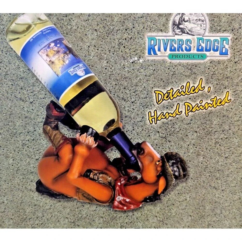 Rivers Edge Cowboy Horse Wine Bottle Holder Poly Resin Hand Painted Barware